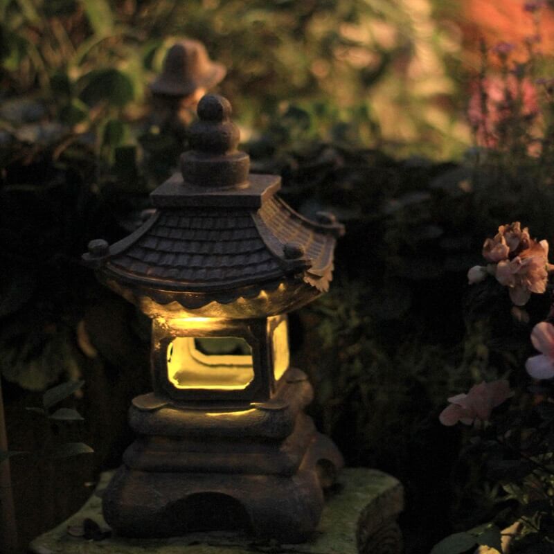 Resin Zen Pagoda Lantern - Solar LED Garden Light - Outdoor Decor - Image 4