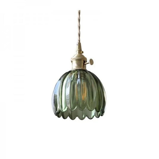Retro Ribbed Glass Pendant Light - Vintage Style Hanging Lamp - Image 1