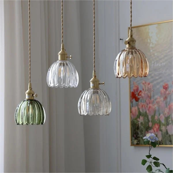Retro Ribbed Glass Pendant Light - Vintage Style Hanging Lamp - Image 2