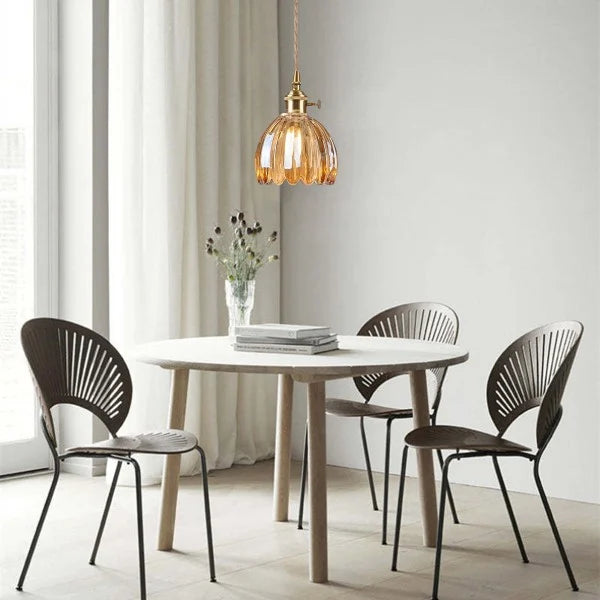 Retro Ribbed Glass Pendant Light - Vintage Style Hanging Lamp - Image 3
