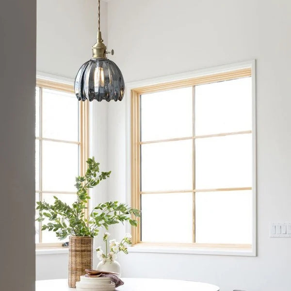 Retro Ribbed Glass Pendant Light - Vintage Style Hanging Lamp - Image 4