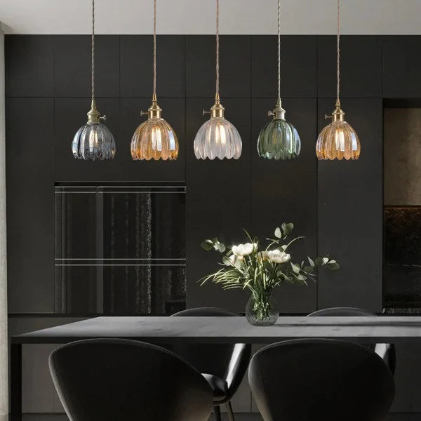 Retro Ribbed Glass Pendant Light - Vintage Style Hanging Lamp - Image 5