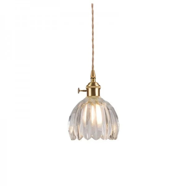 Retro Ribbed Glass Pendant Light - Vintage Style Hanging Lamp - Image 6