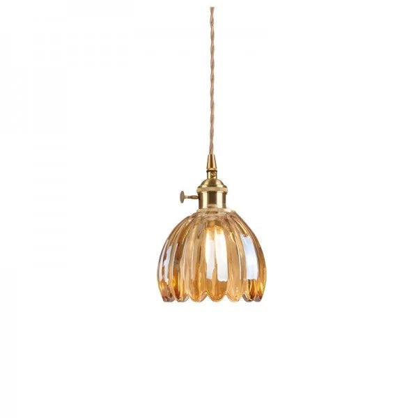 Retro Ribbed Glass Pendant Light - Vintage Style Hanging Lamp - Image 7