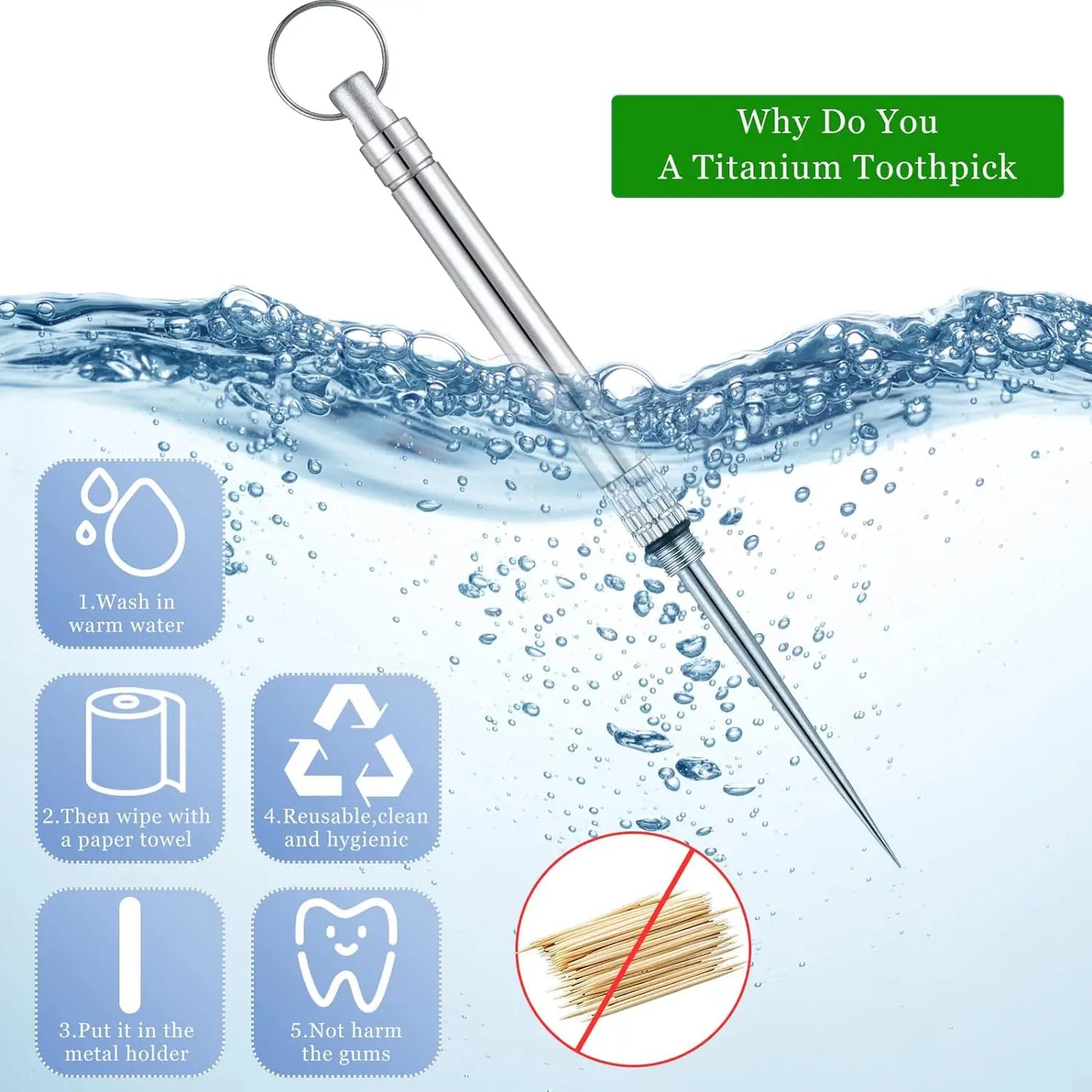 Reusable Titanium Toothpick with Waterproof Case