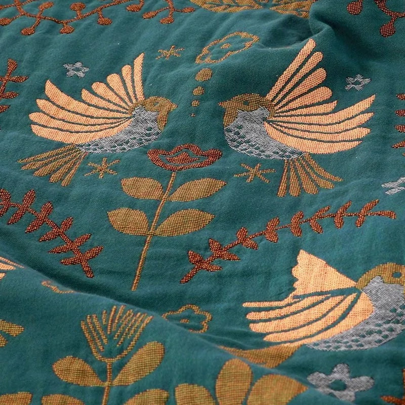 Reversible Scandinavian Bird Print 100% Cotton Blanket