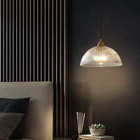 Ribbed Glass Dome Pendant Light - Modern Style - Single Light Fixture