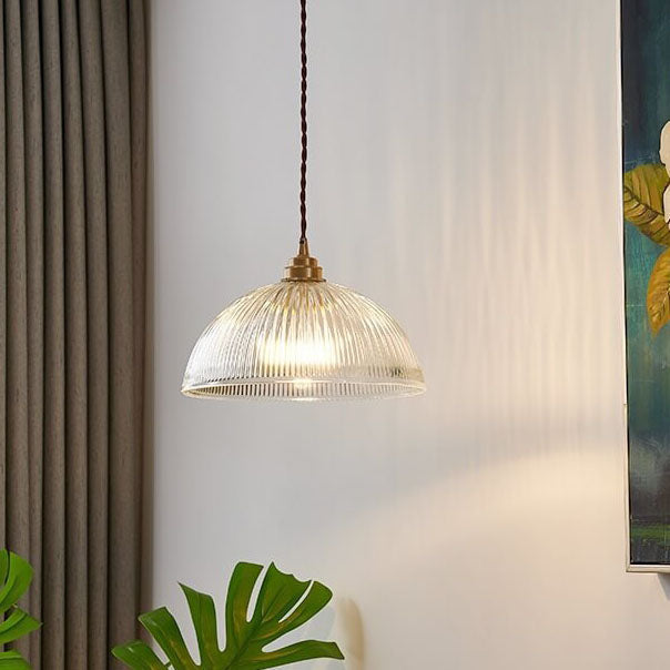 Ribbed Glass Dome Pendant Light - Modern Style - Single Light Fixture - Image 2