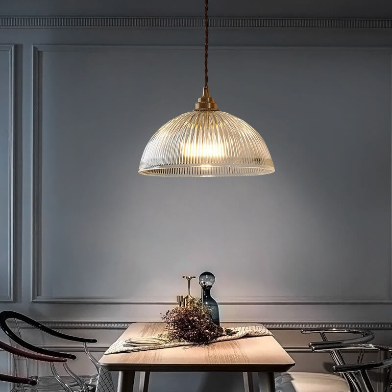 Ribbed Glass Dome Pendant Light - Modern Style - Single Light Fixture - Image 3