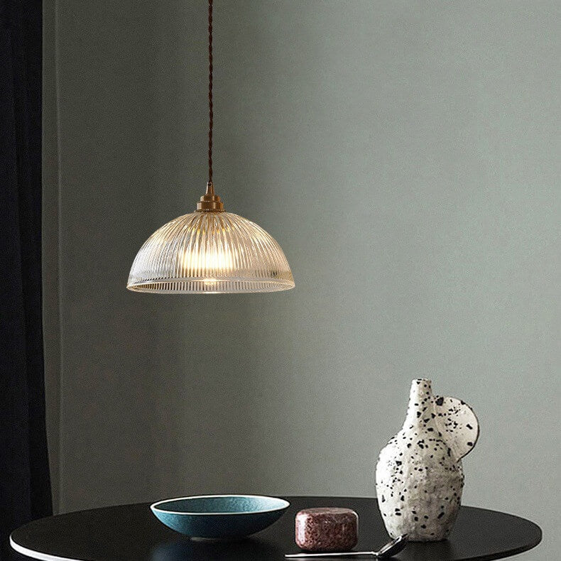 Ribbed Glass Dome Pendant Light - Modern Style - Single Light Fixture - Image 4