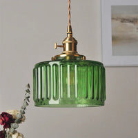 Ribbed Glass Pendant Light - Green or Clear - Modern Brass Accent - Kitchen Island Lighting