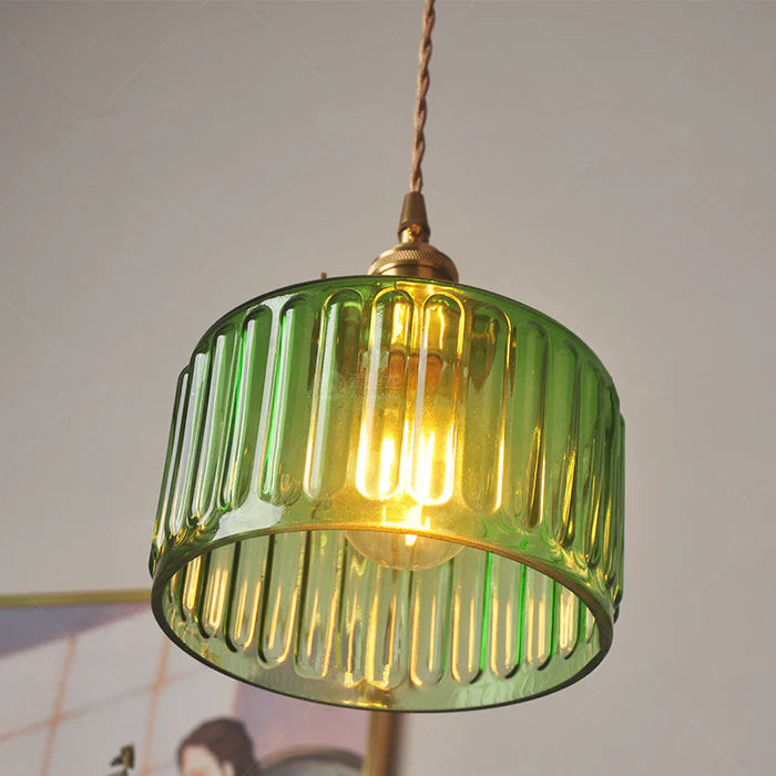 Ribbed Glass Pendant Light - Green or Clear - Modern Brass Accent - Kitchen Island Lighting - Image 2