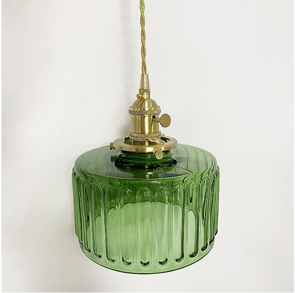 Ribbed Glass Pendant Light - Green or Clear - Modern Brass Accent - Kitchen Island Lighting - Image 3
