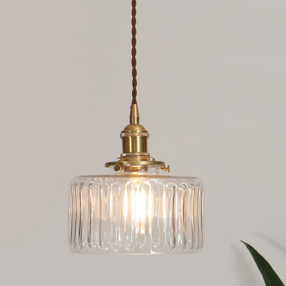 Ribbed Glass Pendant Light - Green or Clear - Modern Brass Accent - Kitchen Island Lighting - Image 4