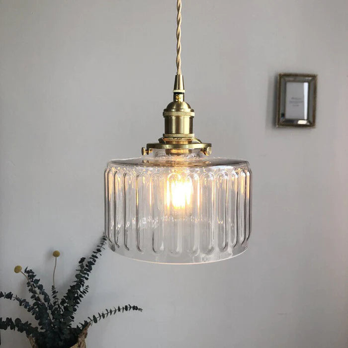 Ribbed Glass Pendant Light - Green or Clear - Modern Brass Accent - Kitchen Island Lighting - Image 5
