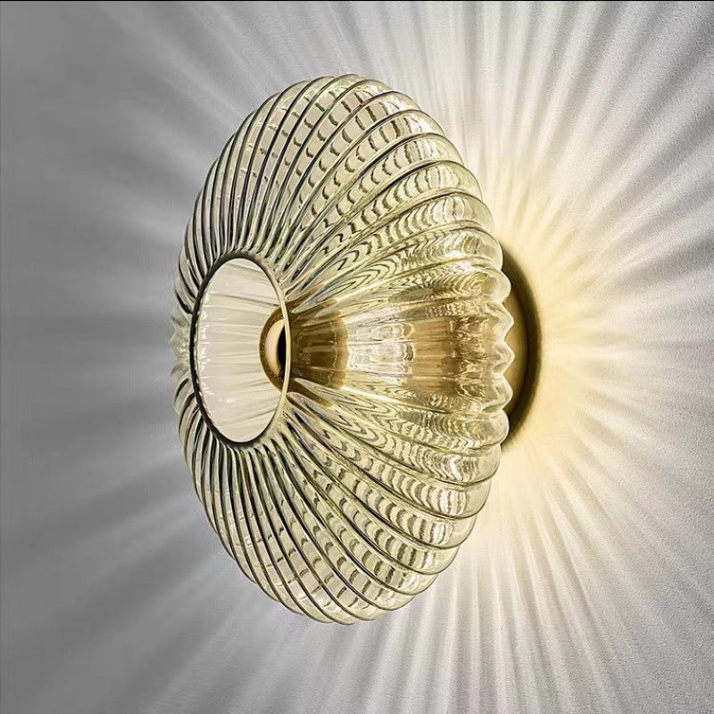 Ribbed Glass Wall Sconce - Round LED Wall Light - Elegant Nordic Style - Image 1