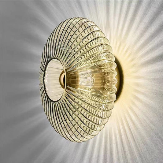 Ribbed Glass Wall Sconce - Round LED Wall Light - Elegant Nordic Style - Image 1
