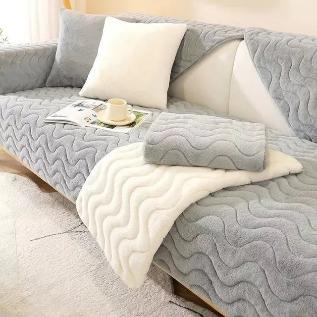 Ribbed Velvet Sofa Cover - Water Repellent - Non-Slip - Full Protection - Image 3