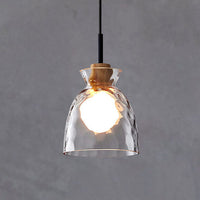 Rippled Glass Pendant Light - Solid Wood Accent - Modern 1-Light Hanging Lamp