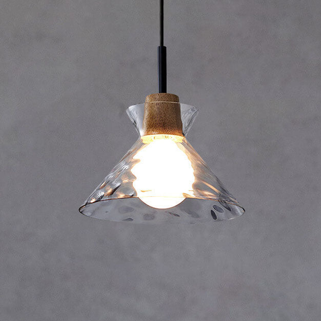 Rippled Glass Pendant Light - Solid Wood Accent - Modern 1-Light Hanging Lamp - Image 6