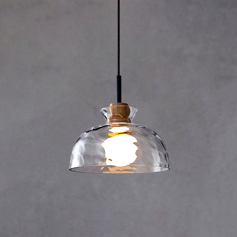 Rippled Glass Pendant Light - Solid Wood Accent - Modern 1-Light Hanging Lamp - Image 7