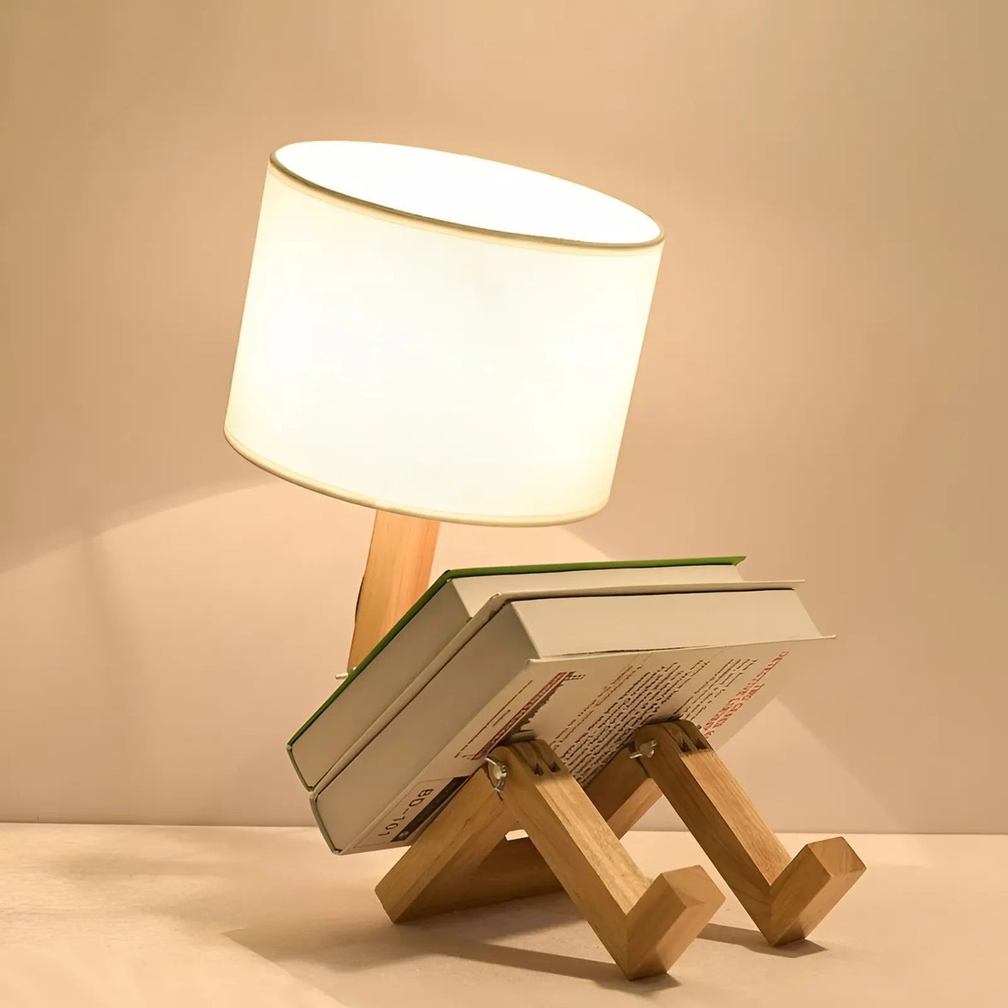 Robot Table Lamp - Adjustable Wooden Desk Lamp with Fabric Shade - Modern Accent Light - Image 1