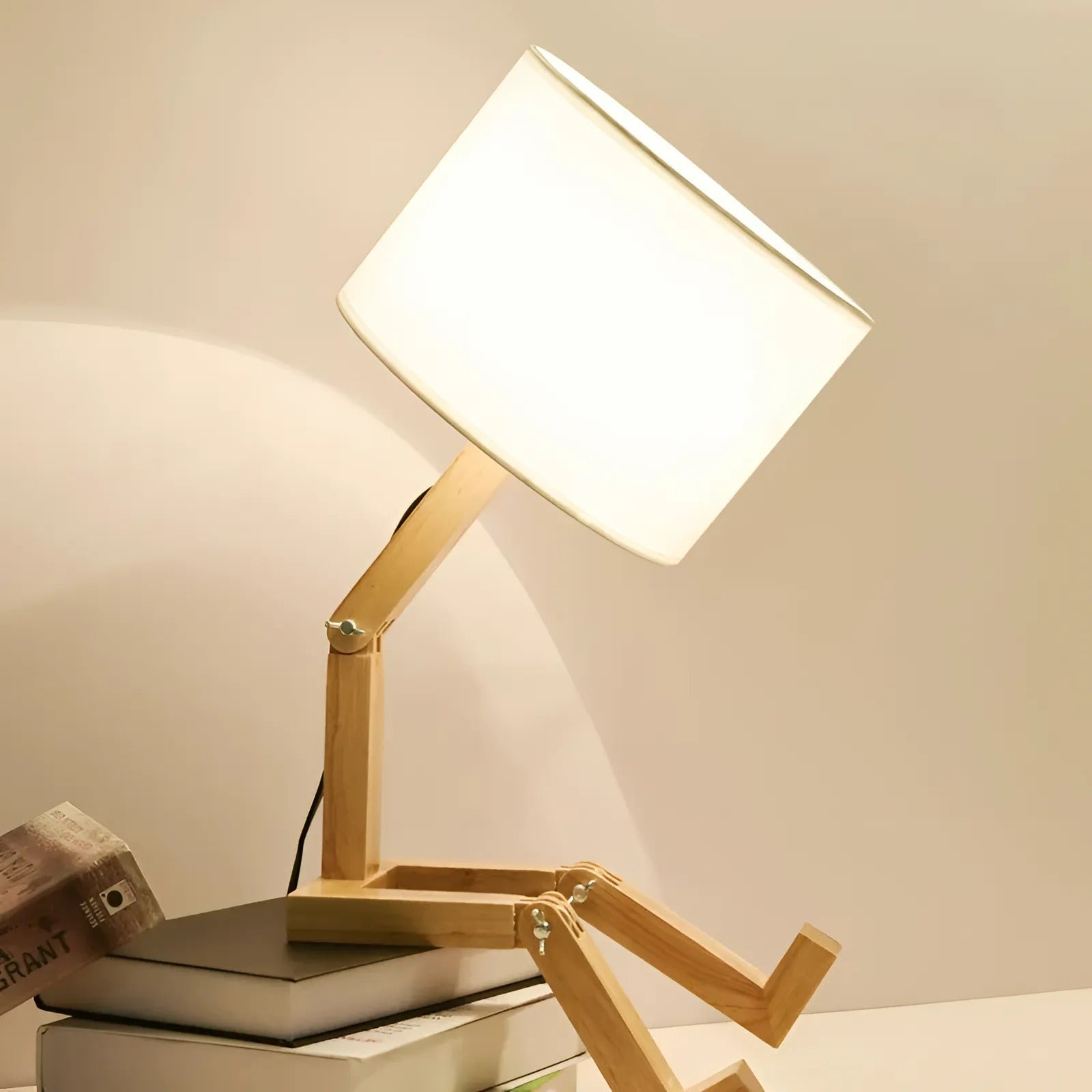 Robot Table Lamp - Adjustable Wooden Desk Lamp with Fabric Shade - Modern Accent Light - Image 2