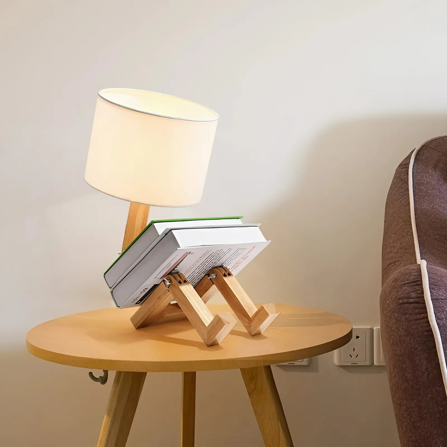 Robot Table Lamp - Adjustable Wooden Desk Lamp with Fabric Shade - Modern Accent Light - Image 3