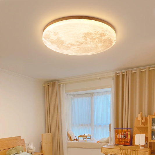 Round Ceiling Light - Wood Frame - Stylish LED Flush Mount Lighting - Image 1