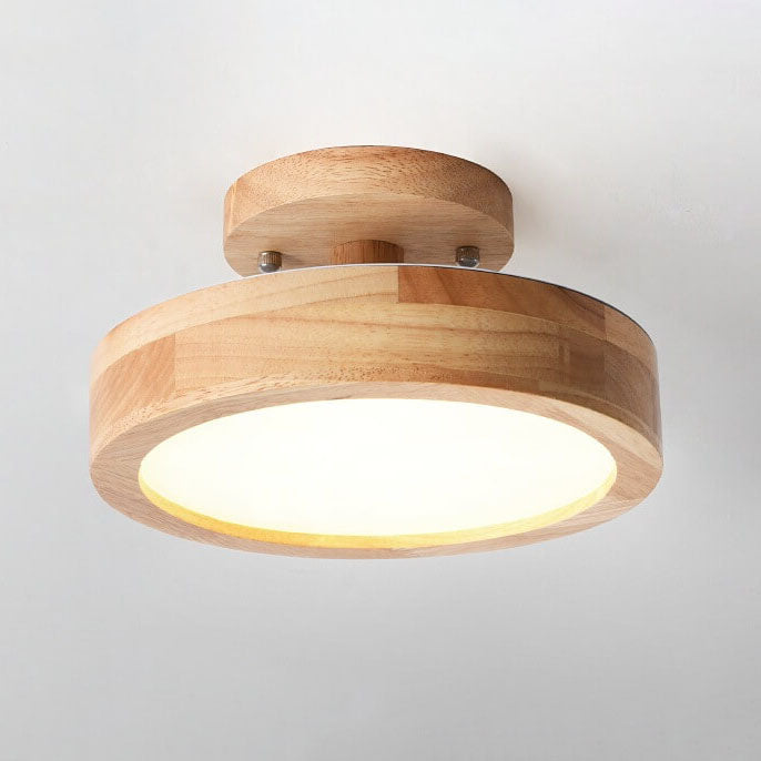 Round LED Ceiling Light - Wooden Base - Modern Semi-Flush Mount Lamp - Available in Multiple Colors - Image 10