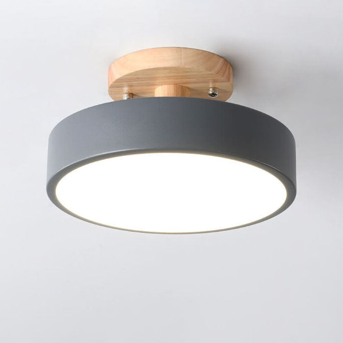 Round LED Ceiling Light - Wooden Base - Modern Semi-Flush Mount Lamp - Available in Multiple Colors - Image 6