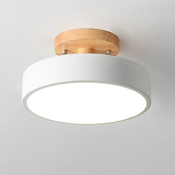 Round LED Ceiling Light - Wooden Base - Modern Semi-Flush Mount Lamp - Available in Multiple Colors - Image 7