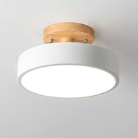 Round LED Ceiling Light - Wooden Base - Modern Semi-Flush Mount Lamp - Available in Multiple Colors