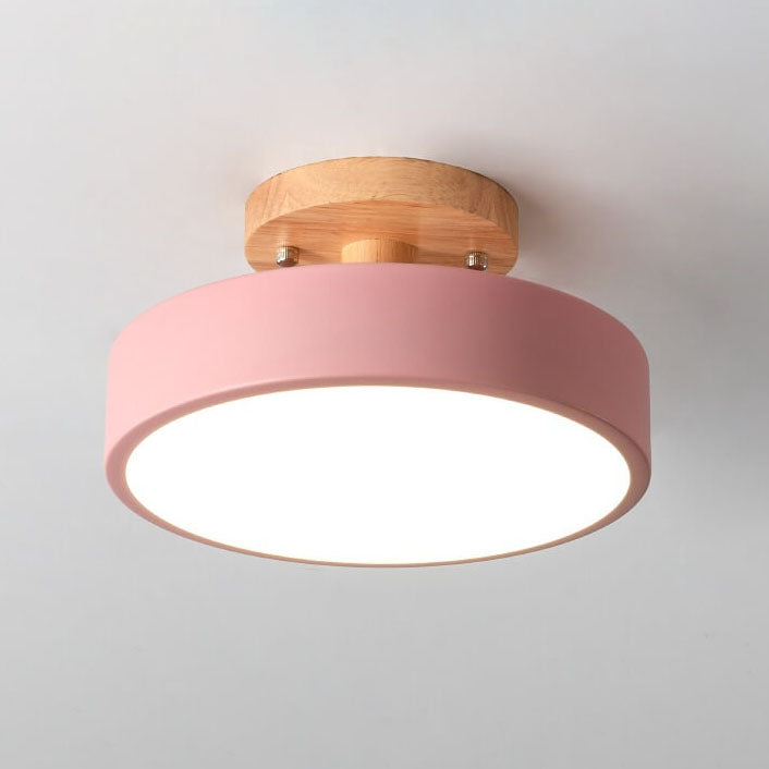 Round LED Ceiling Light - Wooden Base - Modern Semi-Flush Mount Lamp - Available in Multiple Colors - Image 8
