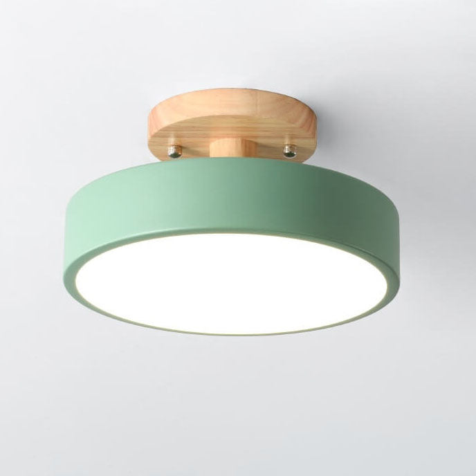 Round LED Ceiling Light - Wooden Base - Modern Semi-Flush Mount Lamp - Available in Multiple Colors - Image 9