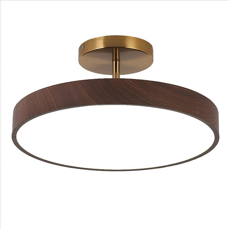 Round LED Ceiling Light - Wooden Style - Semi-Flush Mount Lighting - Minimalist - Image 1