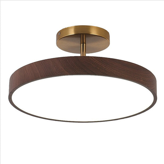 Round LED Ceiling Light - Wooden Style - Semi-Flush Mount Lighting - Minimalist - Image 1