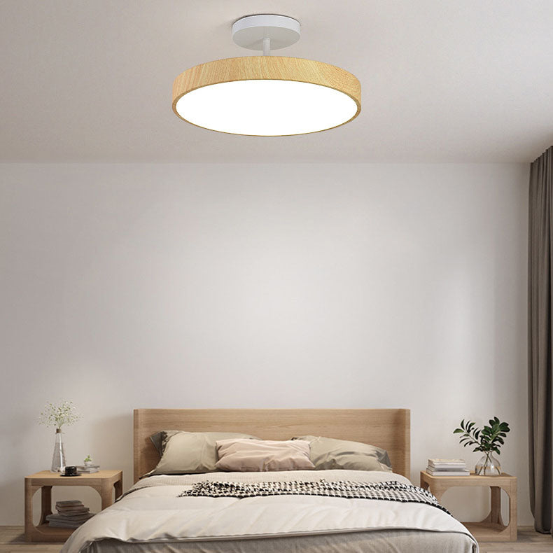 Round LED Ceiling Light - Wooden Style - Semi-Flush Mount Lighting - Minimalist - Image 2