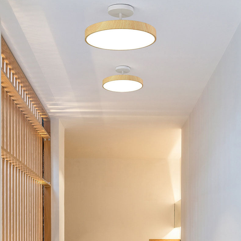 Round LED Ceiling Light - Wooden Style - Semi-Flush Mount Lighting - Minimalist - Image 3