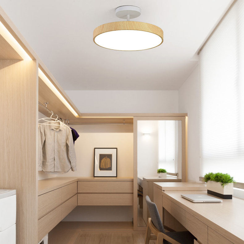 Round LED Ceiling Light - Wooden Style - Semi-Flush Mount Lighting - Minimalist - Image 6