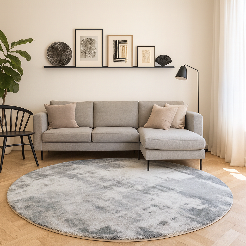 Round Nordic Abstract Grey Lambswool Rug