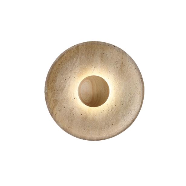 Round Travertine Stone Wall Sconce - Modern LED Wall Lamp - Elegant Lighting - Image 1
