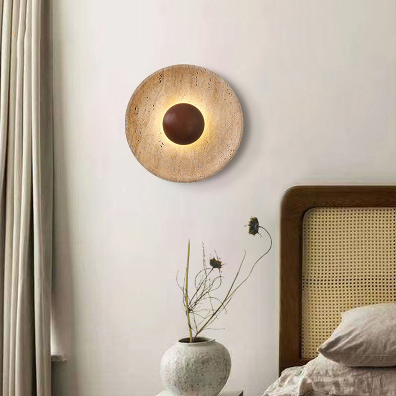Round Travertine Stone Wall Sconce - Modern LED Wall Lamp - Elegant Lighting - Image 3