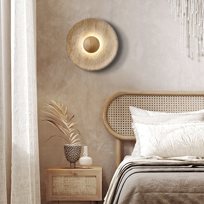 Round Travertine Stone Wall Sconce - Modern LED Wall Lamp - Elegant Lighting - Image 4
