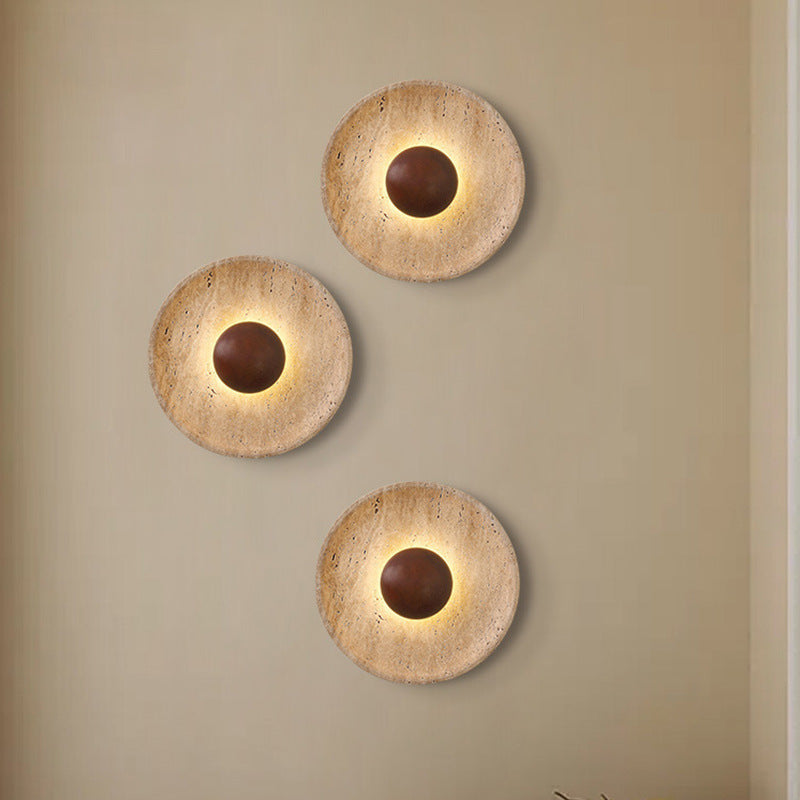 Round Travertine Stone Wall Sconce - Modern LED Wall Lamp - Elegant Lighting - Image 5