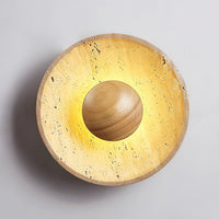 Round Travertine Stone Wall Sconce - Modern LED Wall Lamp - Elegant Lighting