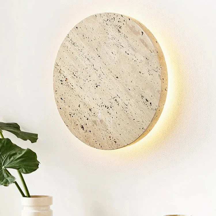 Round Travertine Wall Sconce - Minimalist LED Wall Light Fixture - Image 3