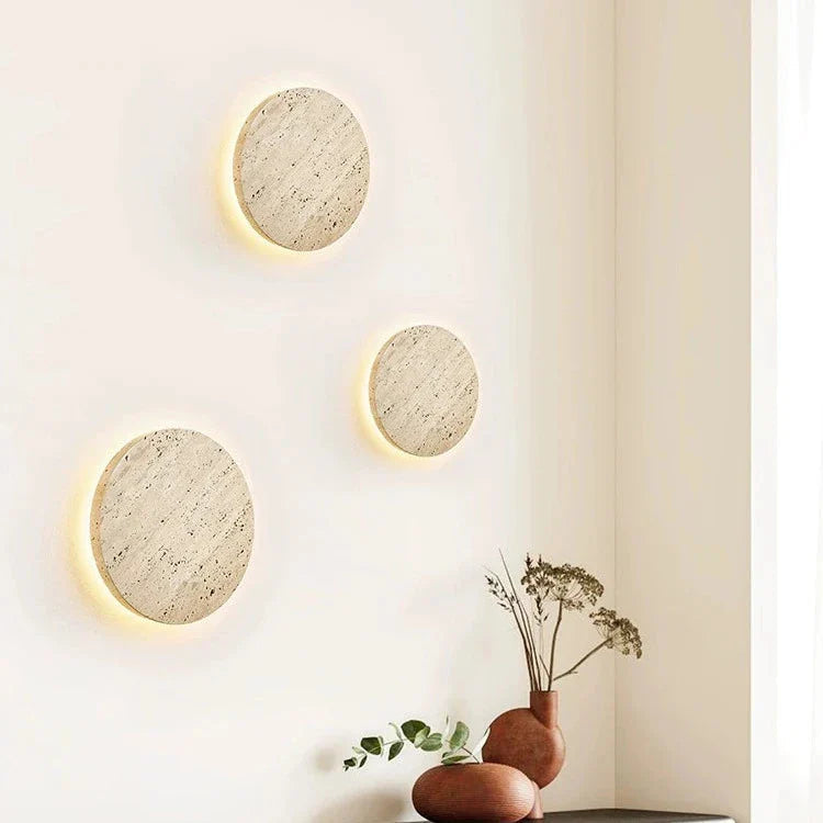 Round Travertine Wall Sconce - Minimalist LED Wall Light Fixture - Image 4