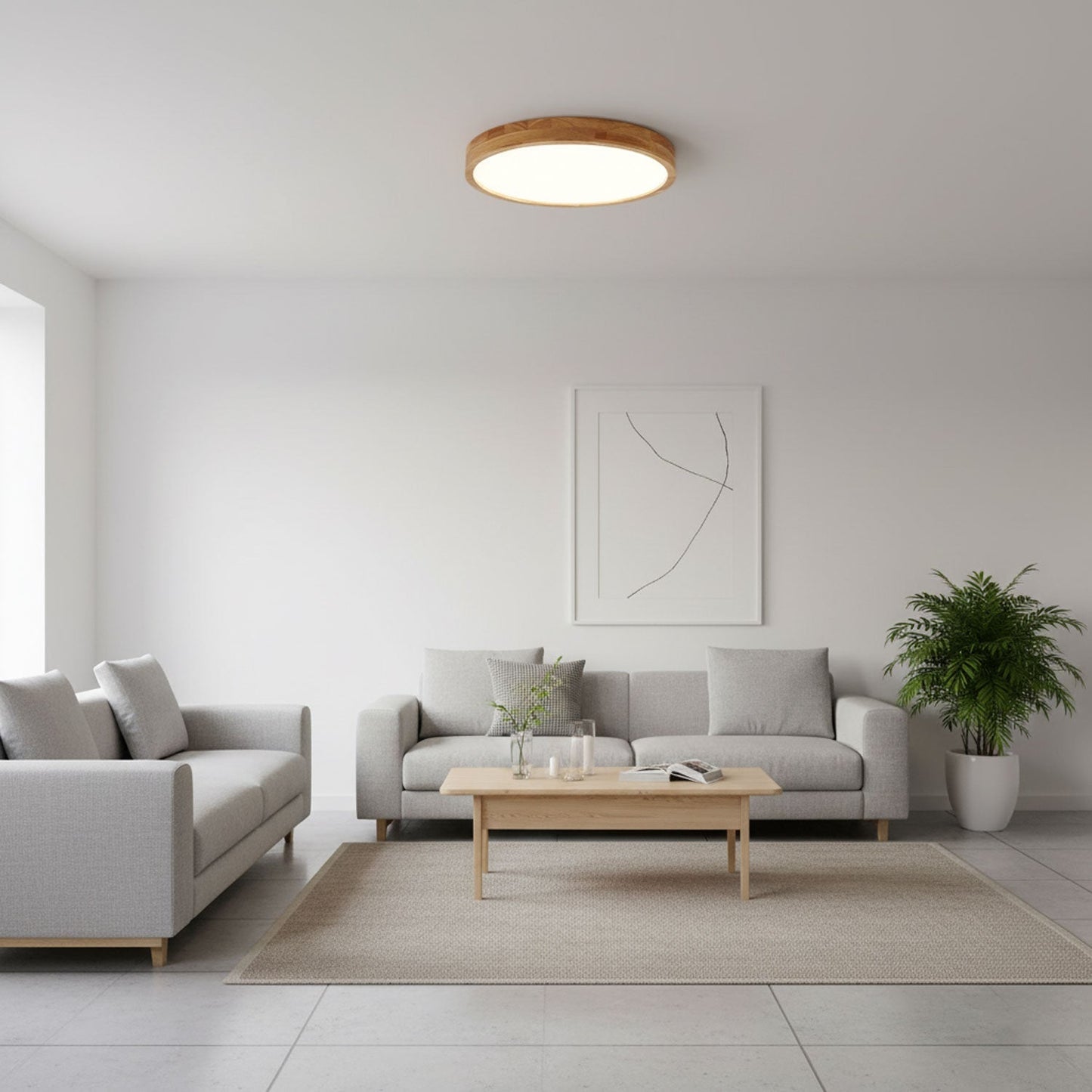 Round Wooden Flush Mount LED Ceiling Light - Modern Stylish Fixture - Image 3