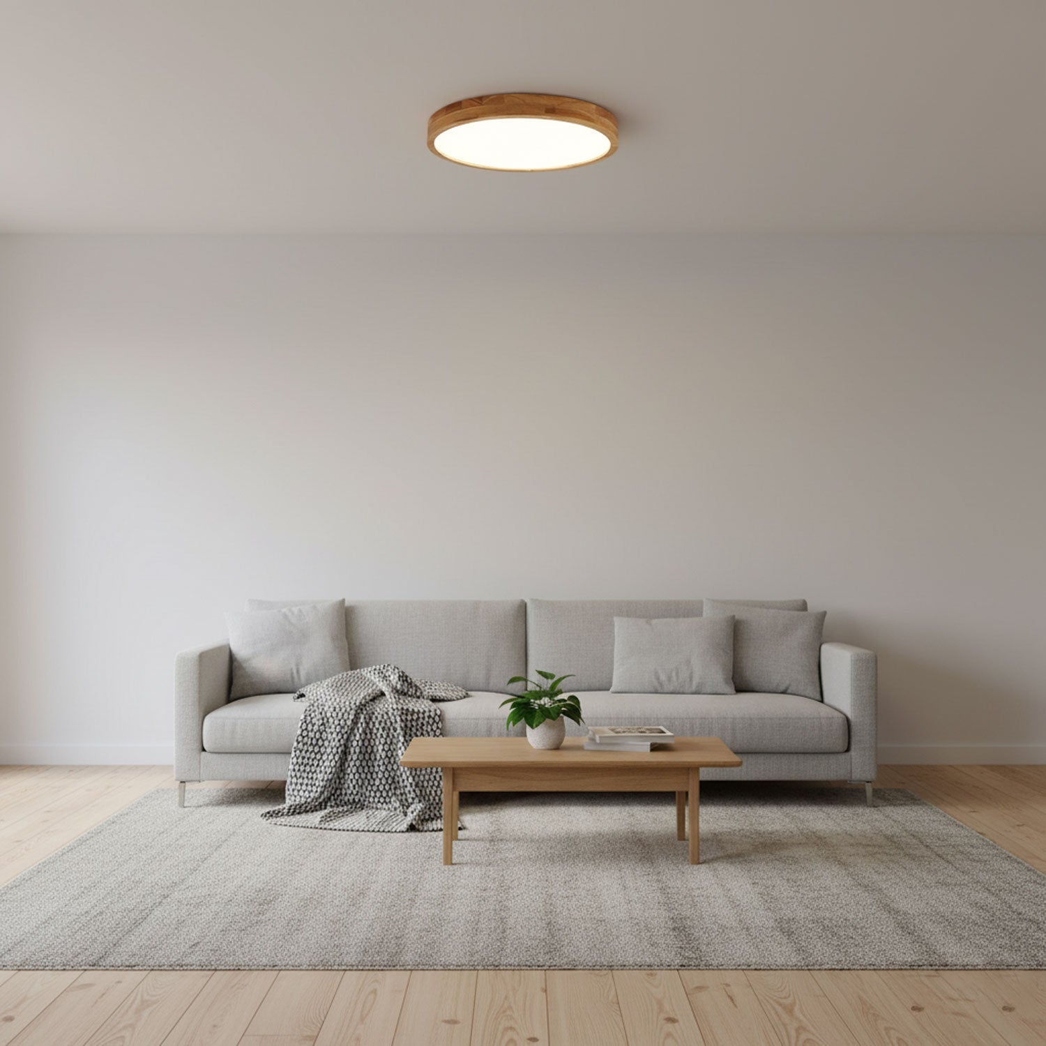 Round Wooden Flush Mount LED Ceiling Light - Modern Stylish Fixture - Image 4